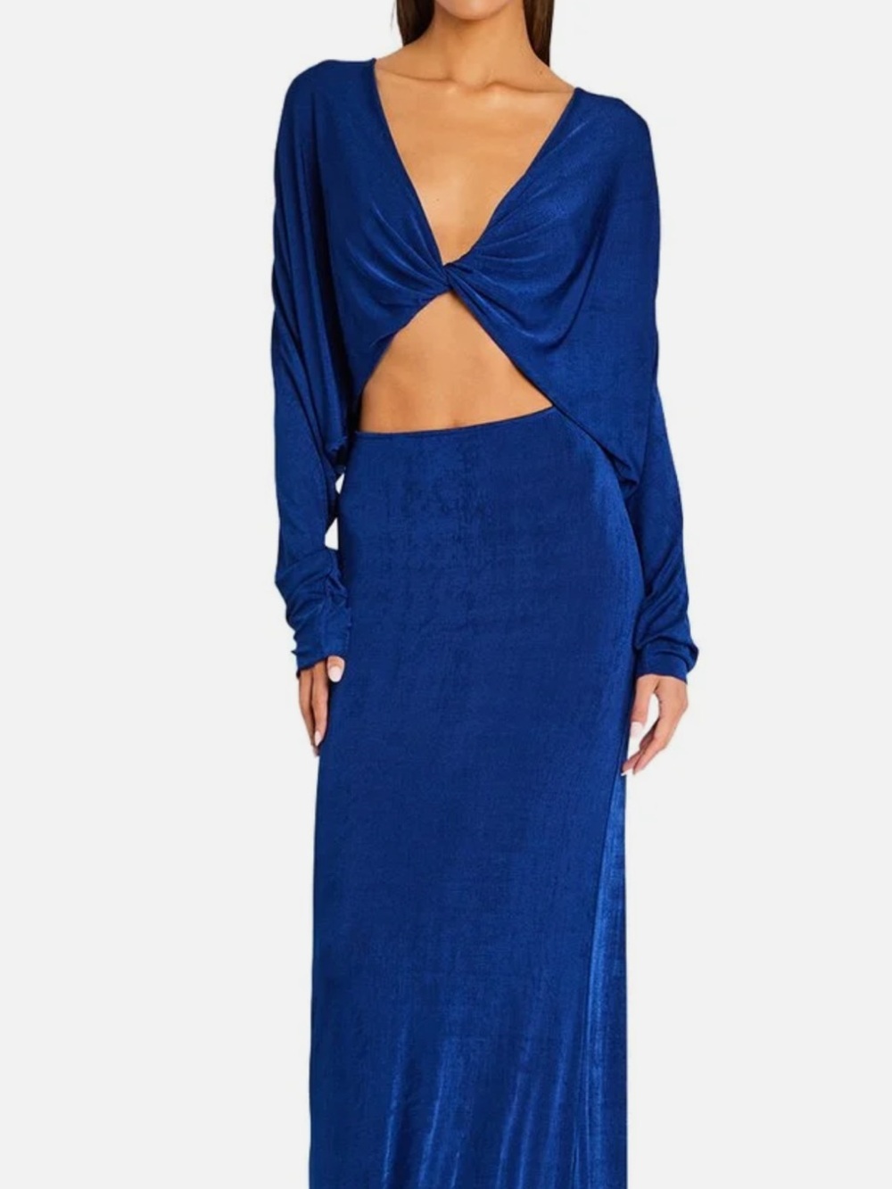 SER.O.YA floor length gown in a beautiful blue